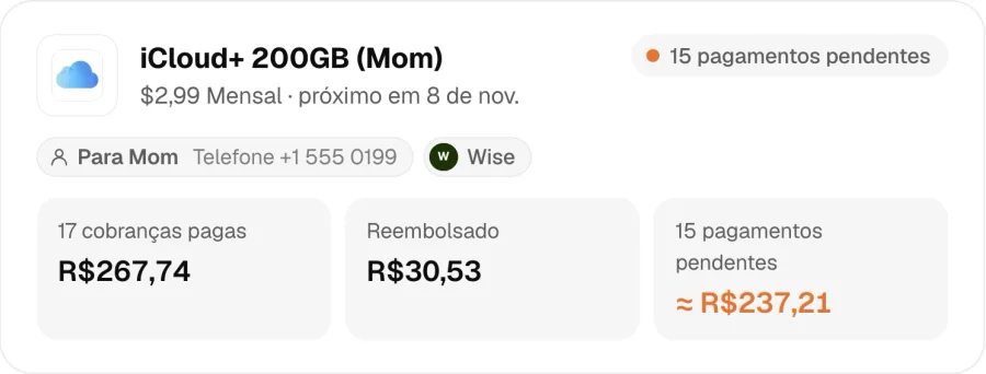 Pagamentos para terceiros: pago, recebido e pendente