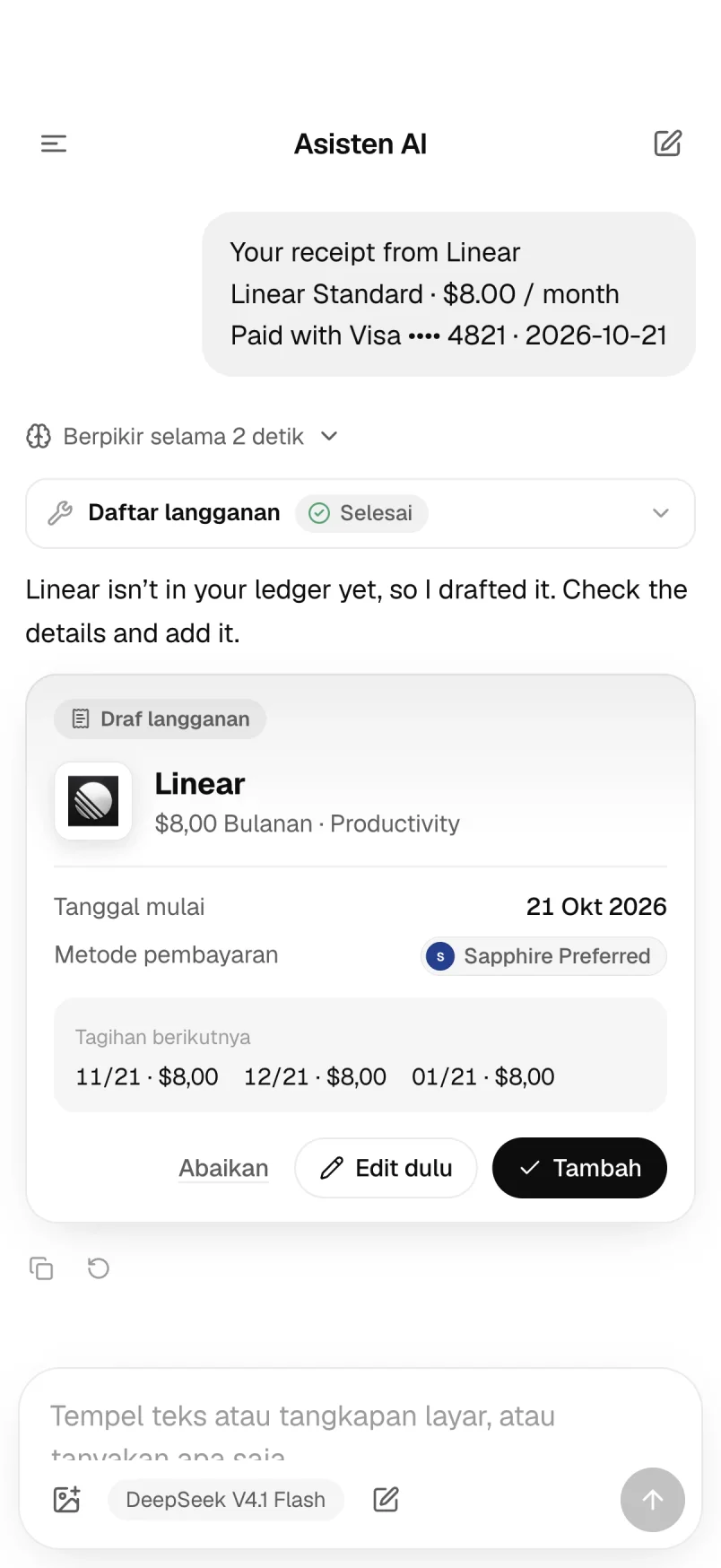 Asisten: draf langganan dari struk yang ditempel