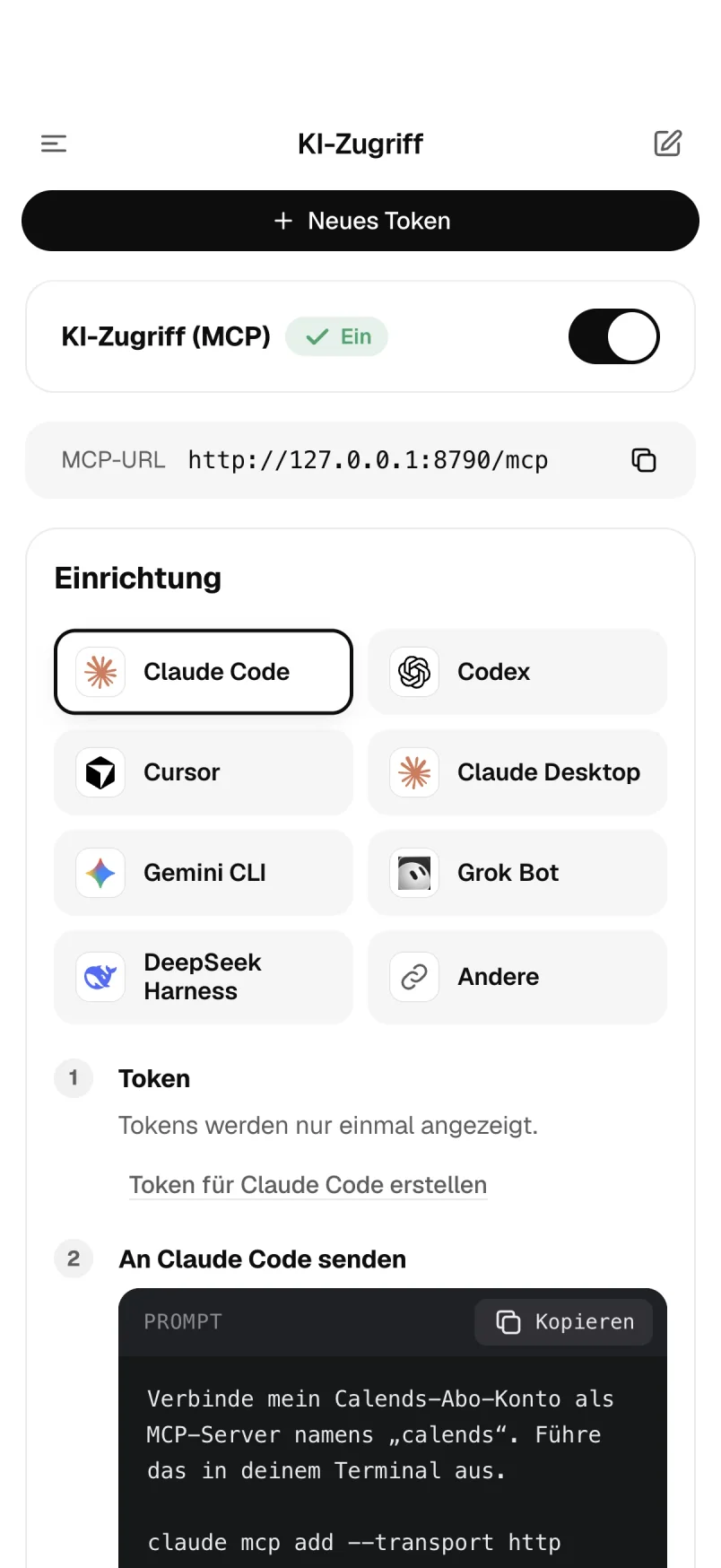 KI-Anbindung: Assistent auswählen und Konfiguration kopieren