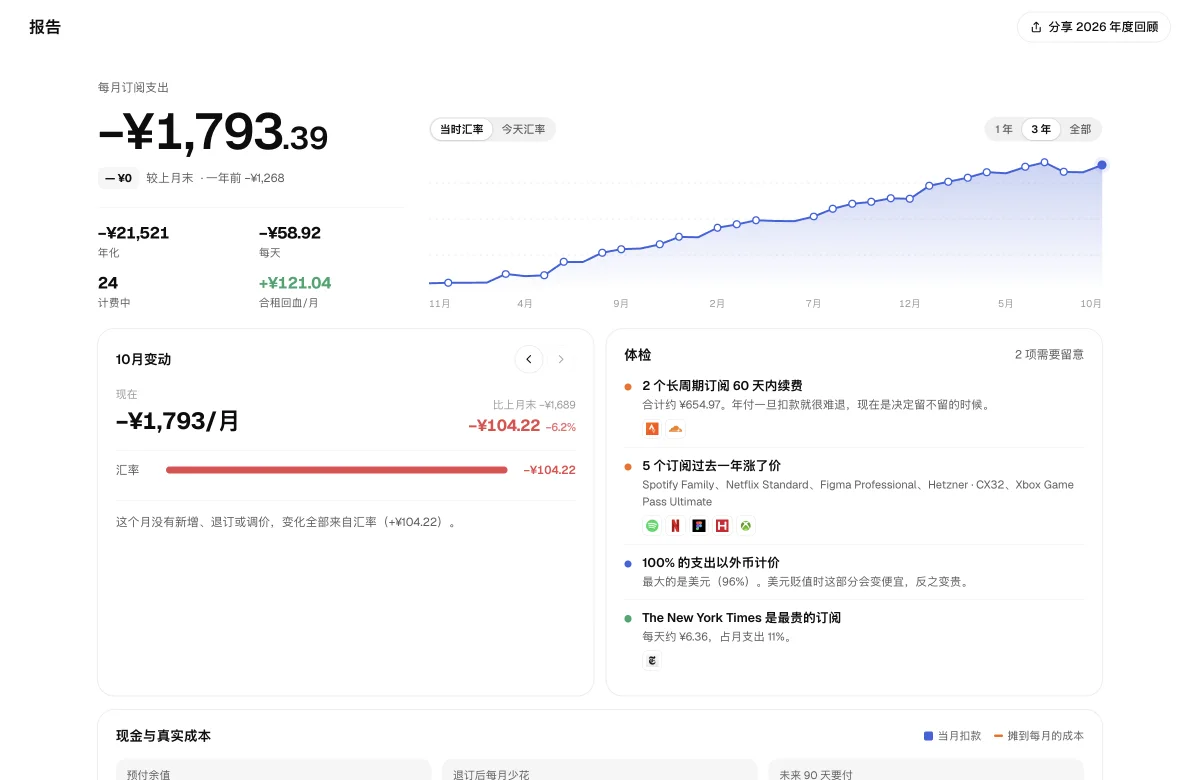 报告：每月支出走势、本月变动与体检