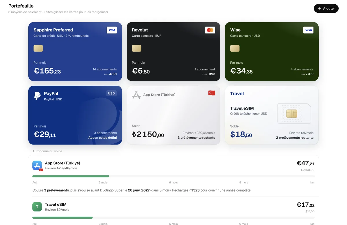 Portefeuille : moyens de paiement et autonomie des soldes